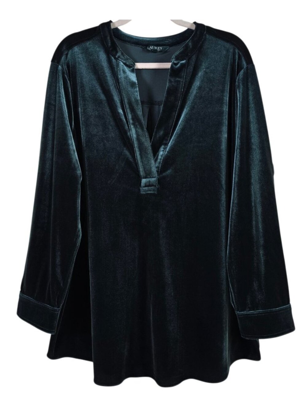 Lauren Ralph Lauren Womens Green Velvet Long Sleeve Holiday Popover Tunic Top 2X